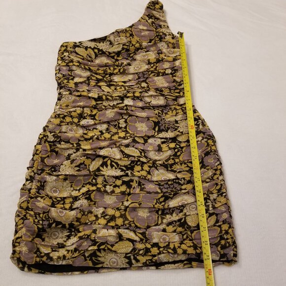 NWT Zara One Shoulder Dress Gold Pleated Floral Mini Ruched Bodycon Formal Dress - Picture 12 of 16